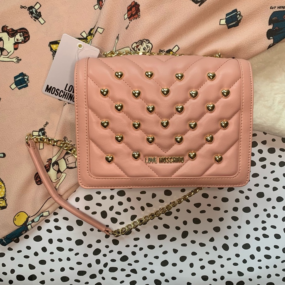 NWT Pink Love Moschino Heart Studded Crossbody Bag